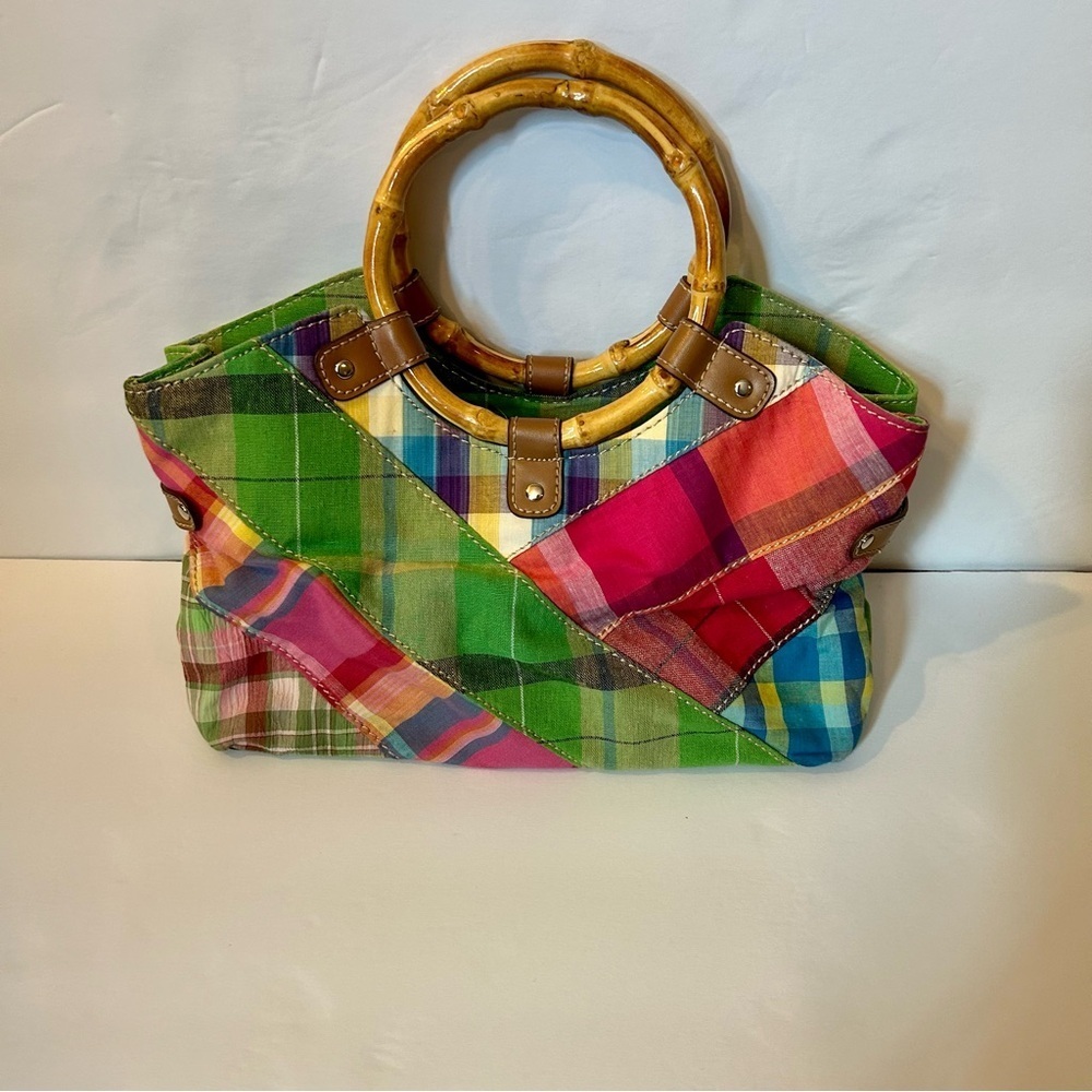 Relic Y2K Patchwork Bamboo Handle Summer Purse Pink Green Multi Color Summer Bag